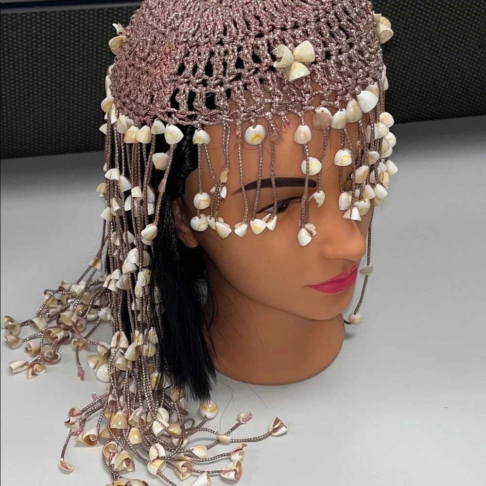 Source Unknown Shelled Boho Hair Accessory w/ metallic pink cording